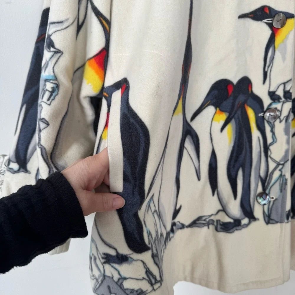 Rare Vintage 90s Nicole Miller Penquin Boiled Wool Oversized Coat 1XL Sample - Picture 6 of 12